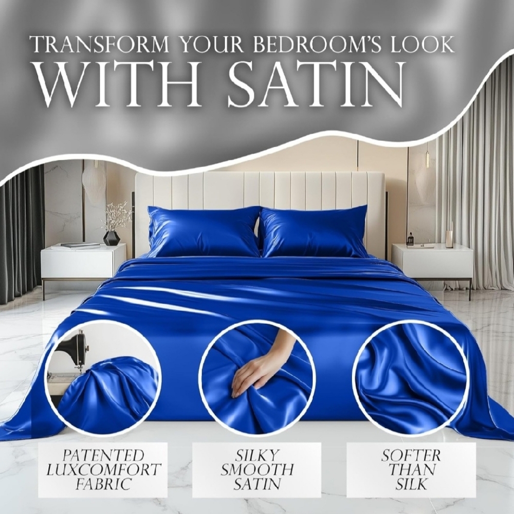New Blue Satin Bedding Set- Twin